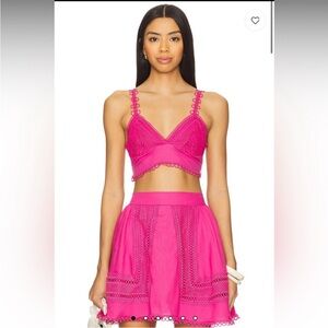 REVOLVE x Peixoto Jasmine Cotton Fuchsia Lace-Trim Cropped Bralette top